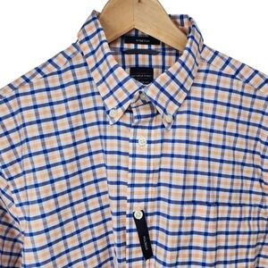 Dockers Battery Street Collection Mens L Blue Orange Plaid Stretch Button Down